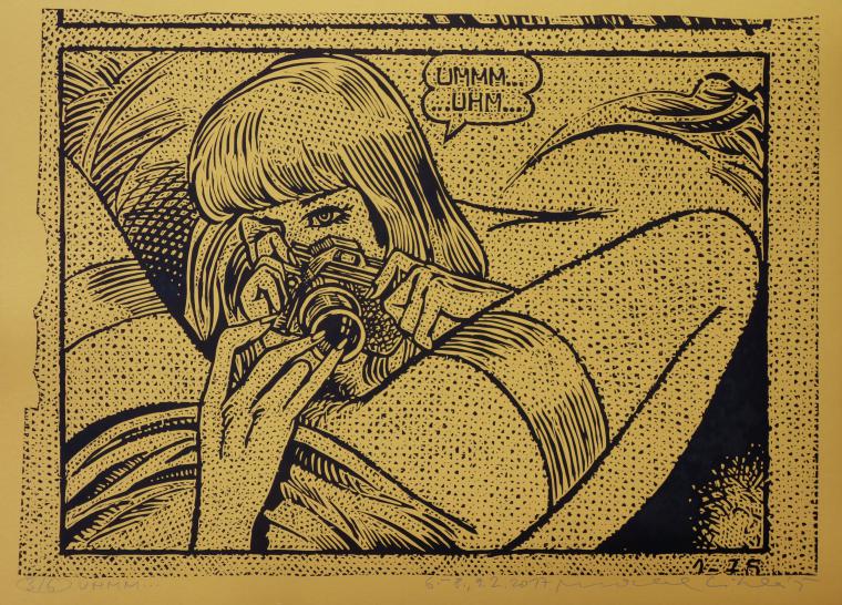 Michal Cihl��, Uhm..., linoryt, 2017